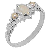 925 Sterling Silver Natural Opal & Cultured Pearl Womens Antique Ring - Sizes 4 to 12 Available