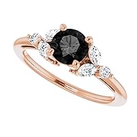 Love Band 1 CT Trillium Black Diamond Engagement Ring 14k Rose Gold, Round & Marquise Black Diamond Ring, Elvish Black Onyx Ring, Woodland Black Diamond Ring, Gorgeous Ring For Her