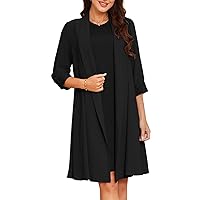 GRACE KARIN Women’s 2 Pieces Mother of The Bride Dresses for Wedding Knee Length Chiffon Dress with 3/4 Sleeve Long Jacket