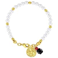 18K Gold Plated White Simulated Pearl Guardian Angel Girls Bracelet 5