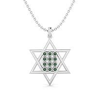0.36 Cts Natural Emerald Gemstone Open Star Pendant Necklace Dainty Charm 925 Sterling Silver Necklace Gift for her