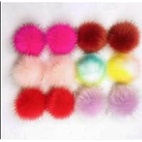 12pcs Faux Fur Pom Pom Ball Fluffy Pom Poms with Elastic Loop for DIY Knitting Hats, Scarves, Gloves, Bags Accessories ( Color : 12 peices-15 , Size : 10cm Elastic Band )