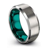 P. Manoukian Tungsten Carbide Wedding Band Ring 8mm for Men Women Green Red Blue Purple Grey Copper Fuchsia Teal Bevel Edge Brushed Polished