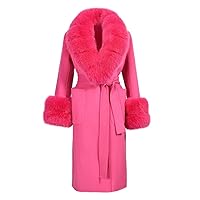 Women Spring Autumn Cashmere Wool Long Coat Fur Collar Double Face Cashmere Trench Overcoat Elegant With Belt