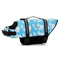 ChezAbbey Dog Life Jacket Adjustable Dog Lifevest Swimsuit Safety Vest Apparel Lifesaver Coat for Small Large Cats Puppy with Handle Reflective for Swimming and Boating Blue Flower XXS