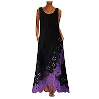 Maxi Dresses for Women 2024 Summer Sexy Sleeveless Round Neck Long Dress Irregular Hem Flowy Beach Sundress