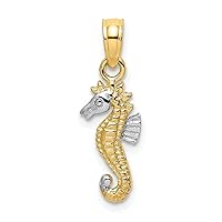 14K Yellow Gold and Rhodium-Plating 2-D Seahorse Pendant