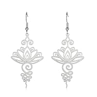 TEAMER Stainless Steel Lotus Flower Dangle Earrings Bohemian Drop Earring Unique Geometric Jewelry for Women