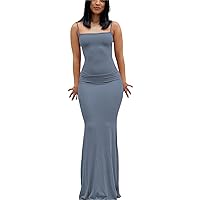 acelyn Sexy Spaghetti Strap Maxi Dress Sleeveless Casual Party Club Bodycon Dresses for Women