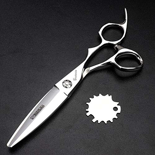 Hair Cutting Scissors, 6 inch Willow Scissors Convex Blade Damascus Decorative Design Bearing Screw Hair shears Sliding Upscale Germany 440c leaf s...