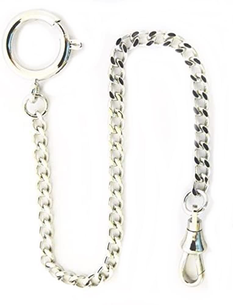Dueber Chrome Plated Curb Pocket Watch Chain with Spring Ring