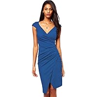 Women's Blue Ruched Jersey Wrap Midi Dress