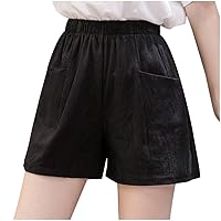 Women's High Waisted Bermuda Shorts Summer Cotton Linen Lightweight Beach Shorts Casual Wide Leg Dressy Shorts with Pockets