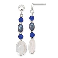 9.6mm 925 Sterling Silver Black Fwc Pearl and Quartz Post DReligious Guardian Angel Earrings Measures 41.1x9.6mm Wide Jewelry Gifts for Women
