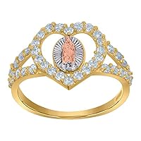 10k Tri color Gold Womens CZ Cubic Zirconia Simulated Diamond Guadalupe Religious Rings Size 7 Jewelry for Women