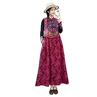 Chinese Stand Collar National Flower Embroidery Sleeveless Dress Oriental a-line Folk Cotton Linen