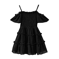 Place Dress Solid Ruched Dresses Princess Strap Shoulder Children Kids Off Girls Dress&Skirt Baby Girl Chambray Dress