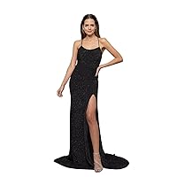 Long Spaghetti Straps Sequins Prom Dress for Women Sheat Mermiad Formal Dress with Split SF032