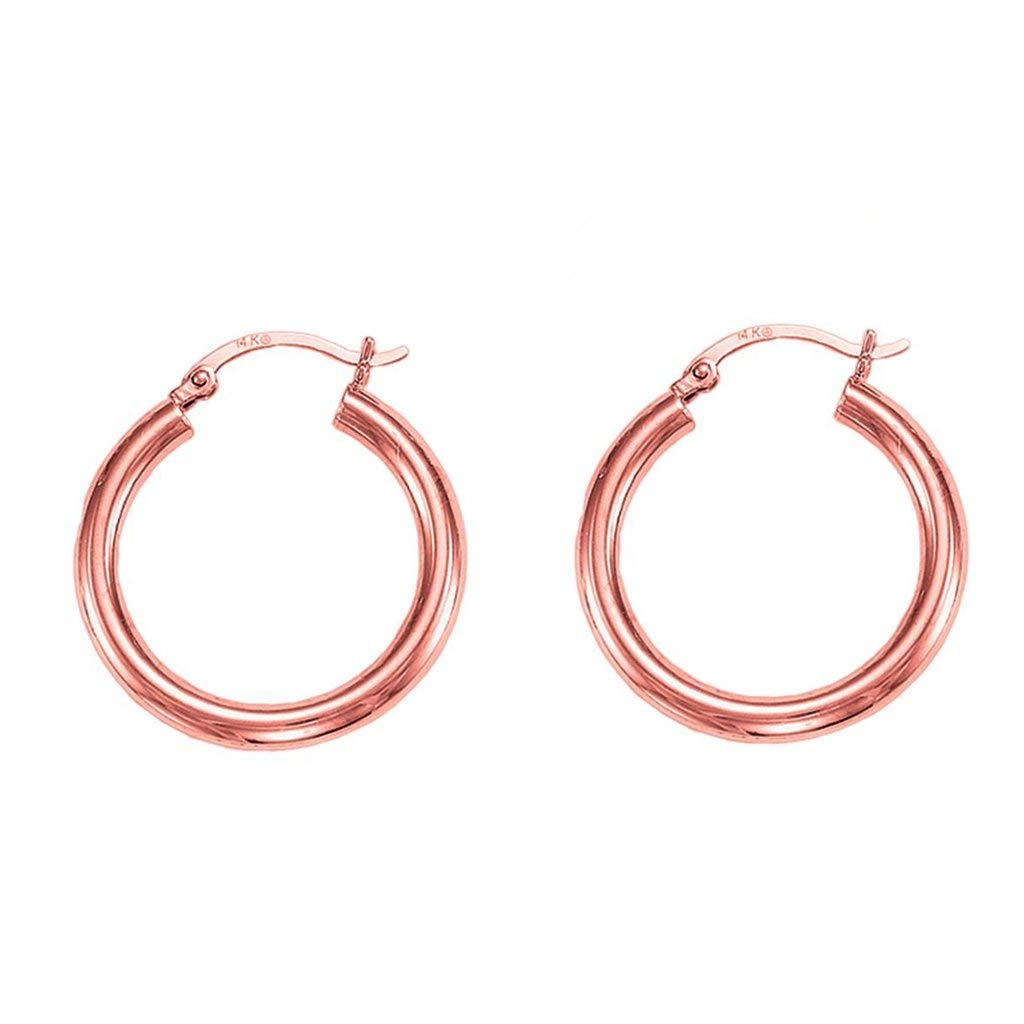 14k REAL Yellow or White or Rose/Pink Gold 2.0MM Thick Classic Polished Round Tube Hoop Earrings Snap Post Closure For Women Secure Click-Top Many Sizes (15mm, 20mm, 25mm, 30mm, 45mm, 50mm, 55mm,60mm)