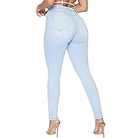 YMI Womens Curvy Fit 1-Button Tailored Wannabettabutt High Rise Skinny Jean Made with Recycled Fibers