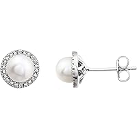 925 Sterling Silver Freshwater Pearl White Freshwater Pearl and .01 Dwt Diamond Earrings Jewelry for Women