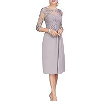 Women's Chiffon Mother of The Bride Dresses for Wedding Lace Applique Formal Evening Party Gown with Half Sleeve