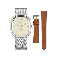 Louise Unisex Watch in Stainless Steel mesh Bracelet and Brown Leather Strap. 31mm