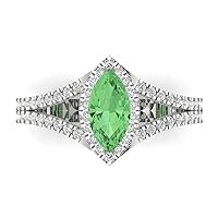 Clara Pucci 1.3 Marquise Cut Solitaire W/Accent split shank Halo Green Simulated Diamond Anniversary Promise Bridal ring 18K White Gold