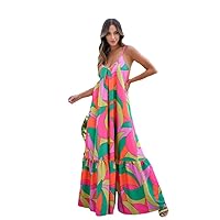 Deep V Backless Bohemian Floral Halter Long Dress，Dark v Frock