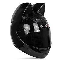 Adult Personalized Cat Ear Motorcycle Helmet,Men and Women Cool Cat Locomotive Motorcycle Full Face Helmet,DOT/FMVSS-218 Certification Standard,Suitable for All Seasons