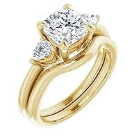 10K Solid Yellow Gold Handmade Engagement Rings 2 CT Cushion Cut Moissanite Diamond Solitaire Wedding/Bridal Ring Sets for Wife/Her Propose Rings