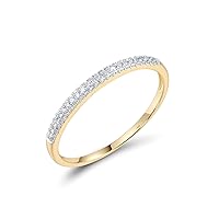 Santuzza 10K Solid Gold Genuine Diamond Ring Dainty Band for Women