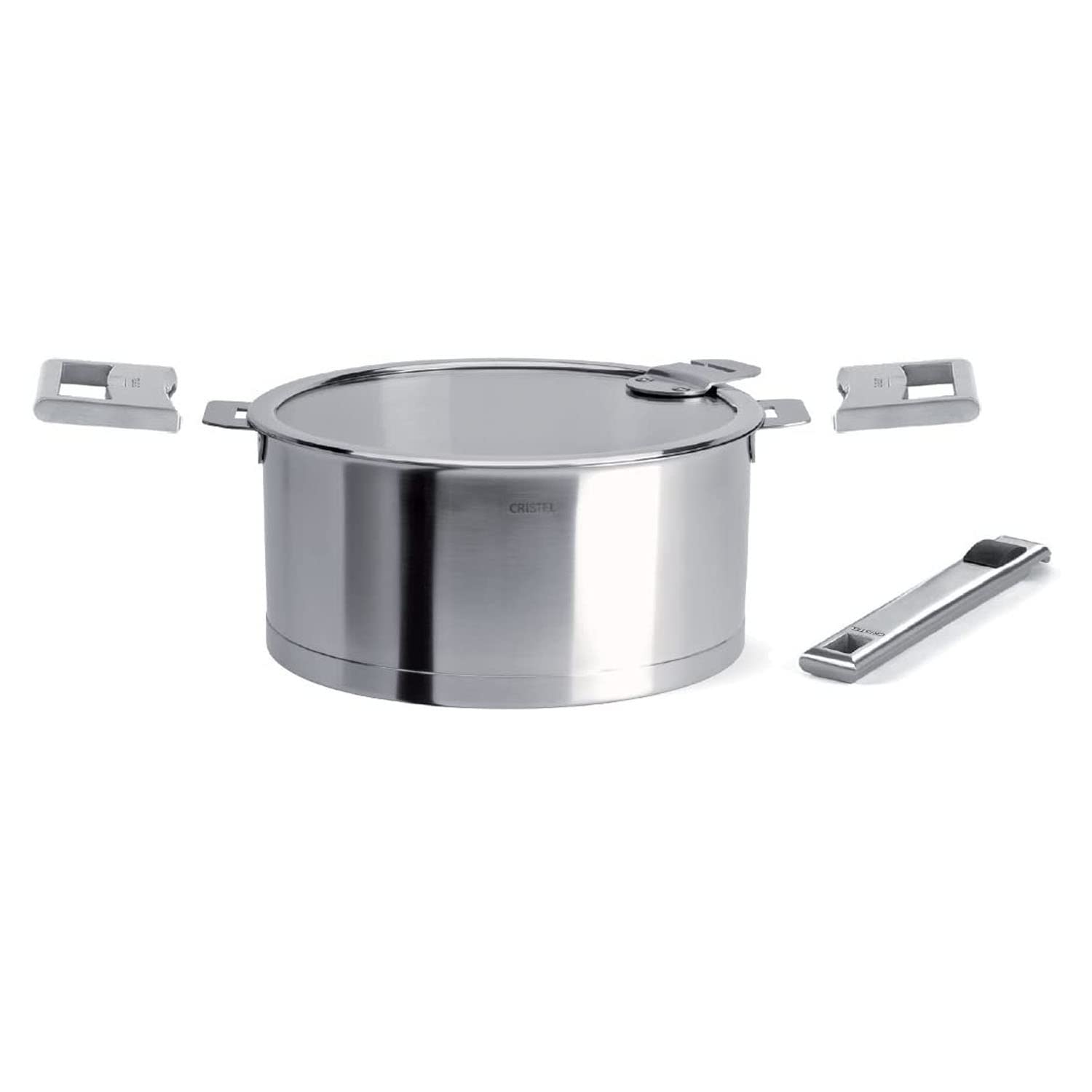 Cristel C14QLKSAPA Strate Set with 1 qt Saucepan with Lid, long handle and 2 grips (5 Piece), Silver