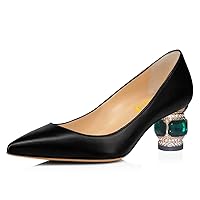 FSJ Women Bridal Pointed Toe Chunky Block Low Heel Crystal Pumps Slip on Wedding Thick Heel Comfort Shoes Size 4-15 US