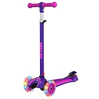 Gotrax KS1 Kids Kick Scooter, LED Lighted Wheels and 3 Adjustable Height Handlebars, Lean-to-Steer & Widen Anti-Slip Deck, 3 Wheel Scooter for Boys & Girls Ages 2-8 and up to 100 Lbs (Purple)