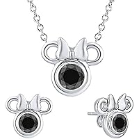 Round Cut Created Gemstone 14K White Gold Plated 925 Sterling Silver Mickey Mouse Pendant & Studs Earrings Set For Women's & Girl's