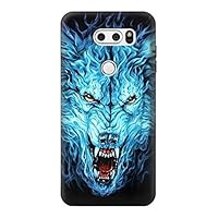 R0752 Blue Fire Grim Wolf Case Cover for LG V30, LG V30 Plus, LG V30S ThinQ, LG V35, LG V35 ThinQ