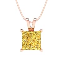 2.0 ct Princess Cut Canary Yellow Simulated Diamond Gem Solitaire Pendant Necklace With 16