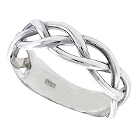 Sterling Silver Nautical Braided Wedding Band for Men & Women Ring Flawless Finish 3/8 inch Sizes 6 to 14