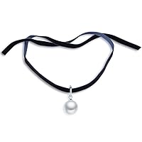 MICGIGI-Women Pearl Pendant Necklace 925 Sterling Silver Choker Necklace 10mm Pearl(Blue)