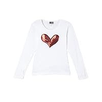 Girls White Long Sleeve T Shirt with Red Heart