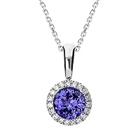 1.10 CT Created Blue Sapphire Halo Simple Pendant Necklace 14K White Gold Finish