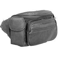 Silver Fever Genuine Leather Fanny Pack Waist Bag Body Pouch Pockets Organizer Phone Holder (Black)
