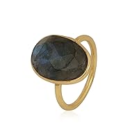 14K Yellow Gold Plated Rose Quartz Moonstone Labradorite Ring in 925 Sterling Silver for Women