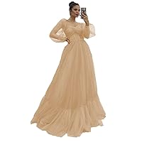CWOAPO Long Puffy Sleeve Prom Dress Sweetheart Tulle Ball Gown for Women A Line Formal Evening Party Dress
