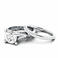 DESTINY JEWEL 2.25Ct Round Cut Diamond Solid 925 Silver 14K White Gold Over Engagement Wedding Ring Set
