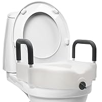 DMI Hi-Riser Elevated Locking Raised Toilet Seat with Armrests, 5 Inch Seat Height, Supports 250lbs, White