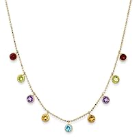 14k Yellow Gold Dangle Polished Multi color Gemstone Necklace 18 Inch Spring Ring Jewelry for Women
