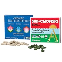 Sun Chlorella Sun On The Run Bundle 2ct - Organic Sun Eleuthero 200mg (240 Tablets) - Plus 500mg Whole Body Wellness Green Algae Superfood Supplement 120 Tablets