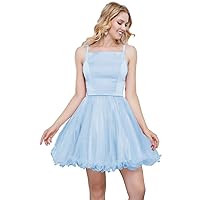 Women's Spaghetti Strap Satin and Tulle Homecoming Dress Short Formal Cocktail Party Gown